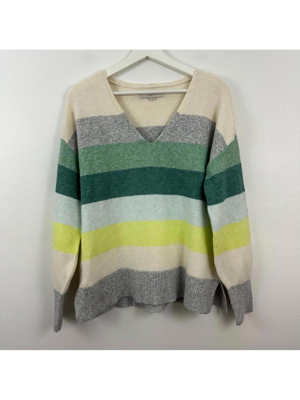 LOFT Striped V-Neck Long Sleeve Pullover Sweater Women's Size M